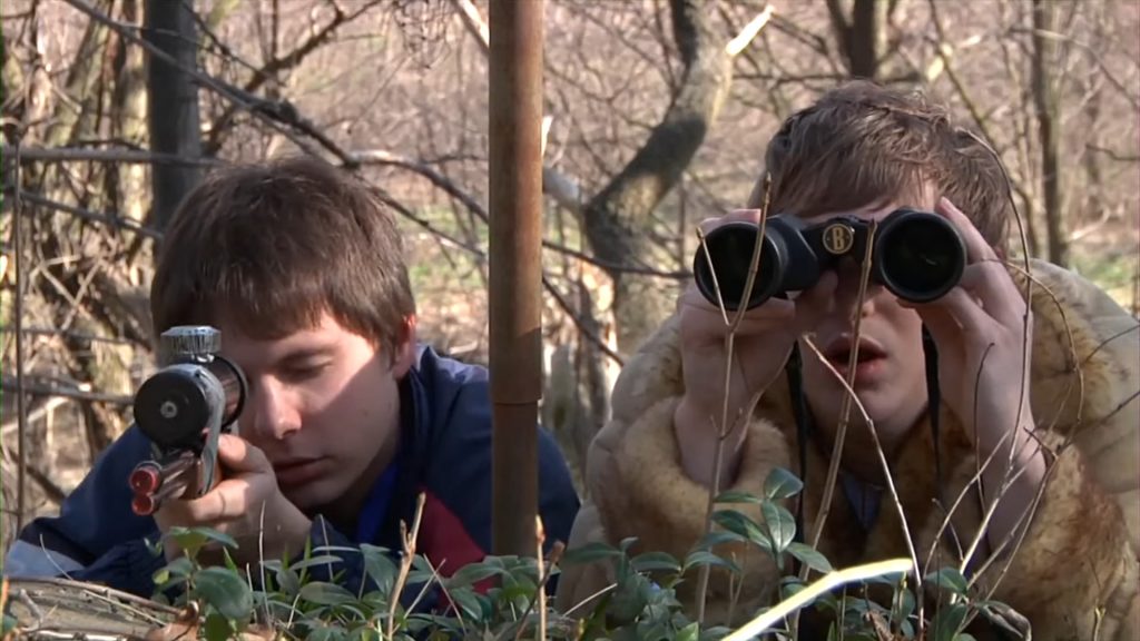 A screenshot from crime based found footage movie The Dirties (2013)