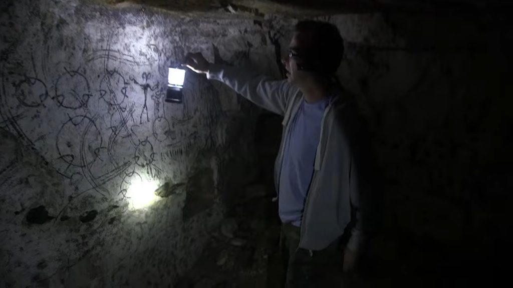 A screenshot from found footage horror movie The Borderlands (2014)