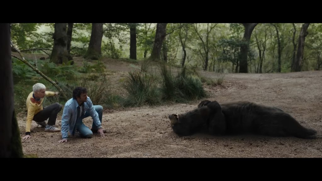 A screenshot from killer animal horror movie Cocaine Bear (2023)