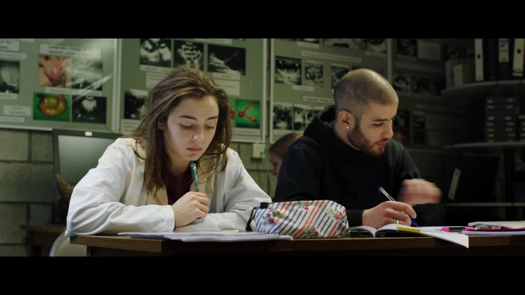 A screenshot from French horror movie Raw (2016)