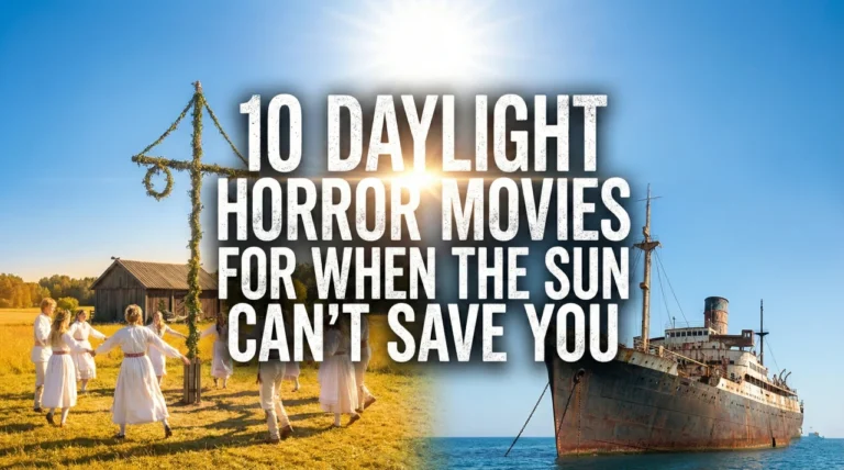 Banner image for 10 Daylight Horror Movies For When The Sun Can't Save You featuring a sun-drenched field and a rusty ocean liner.