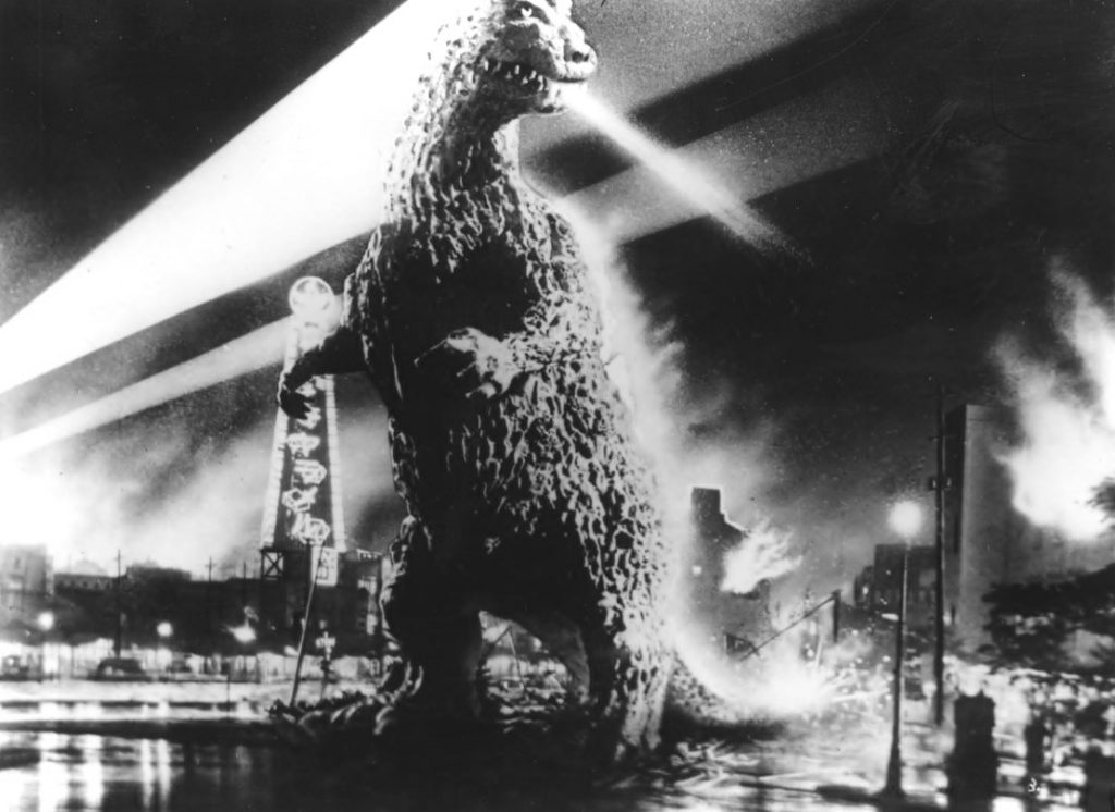 A screenshot from Japanese Kaiju movie Godzilla (1954)