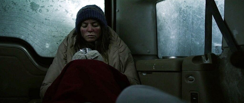A screenshot from bleak winter horror movie Centigrade (2020)
